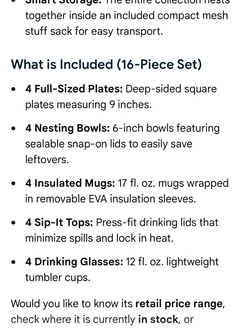 Infinity 4 Person Deluxe Tableset - Multicolor new in the box. Never opened camp